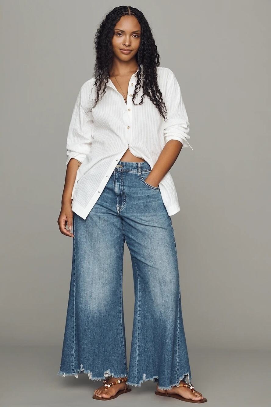 NWOT Pilcro Anthropologie Wide Leg Jeans 31 Raw Hem High Rise 100% Cotton